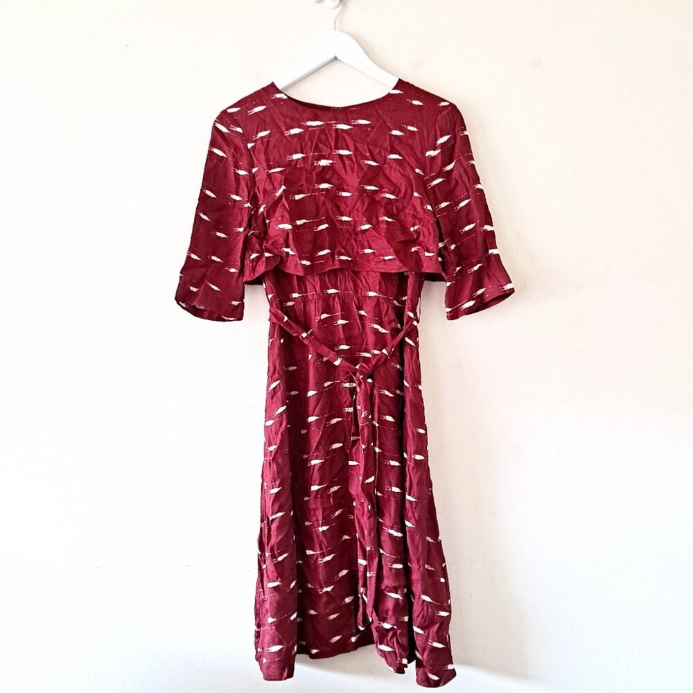 Hobbs London Wine & Ivory Abstract Pattern Crewneck Short sleeve Dress - 4